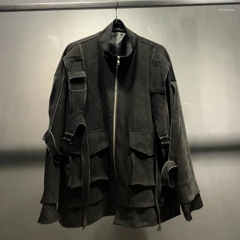 남성용 재킷 느슨한 패치 워크 틈새 틈새 디자인 재킷 성격 거리 착용 2024 가을 세련된 남성 코트 조류 21F1157