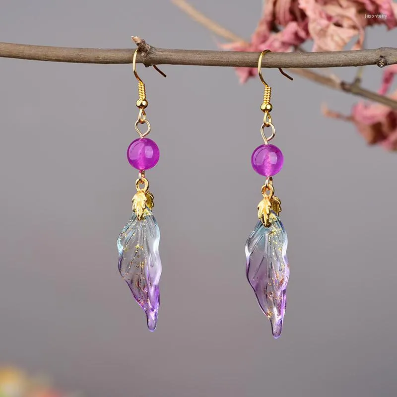 Boucles d'oreilles pendantes 1 paire bijoux rétro pendentif violet/rose perle longue oreille crochets Hanfu Cheongsam accessoires bijoux femmes fille cadeau