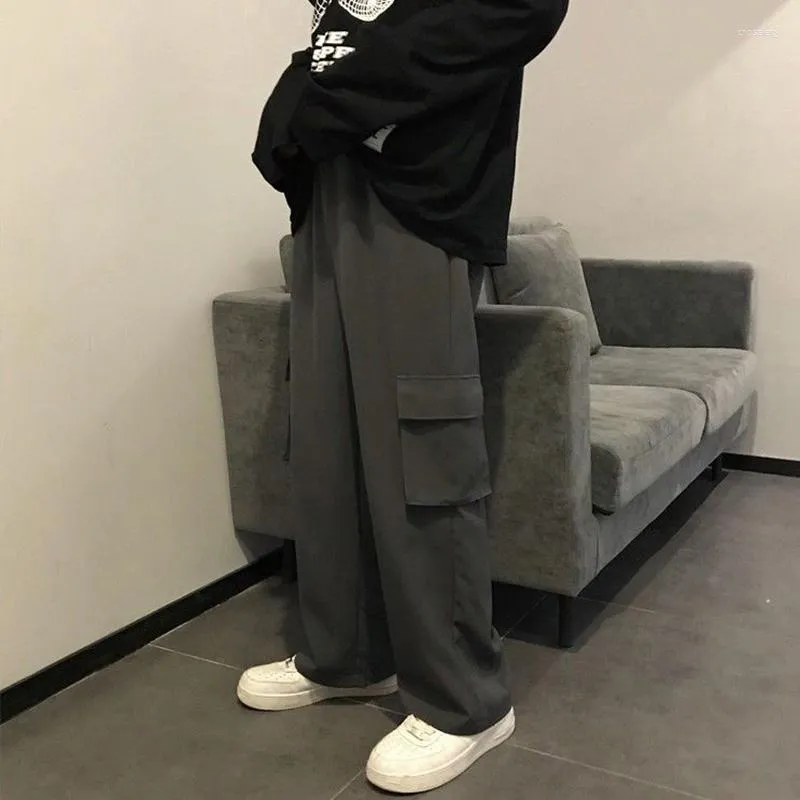Kvinnors byxor avslappnad tunn last kvinnor koreanska trendiga unisex grå byxor kvinnliga mode streetwear hög midja lösa bred benkvinna