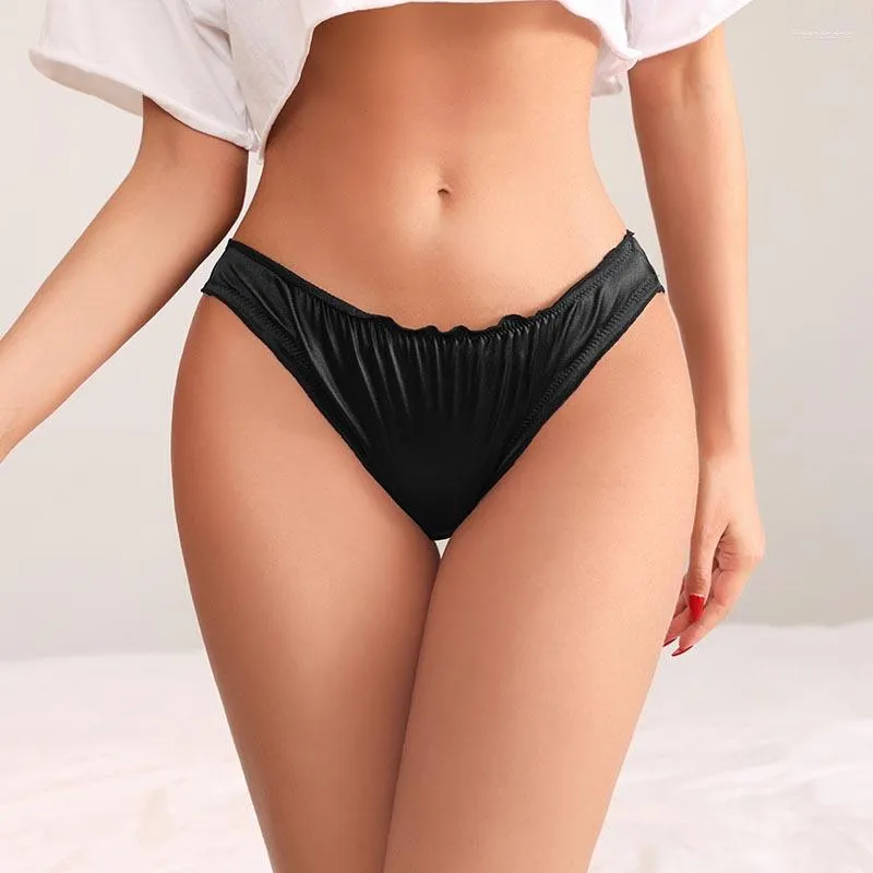 Women Satin Panties Low-Waist Ruffle Milk Silk Sexy Underwear