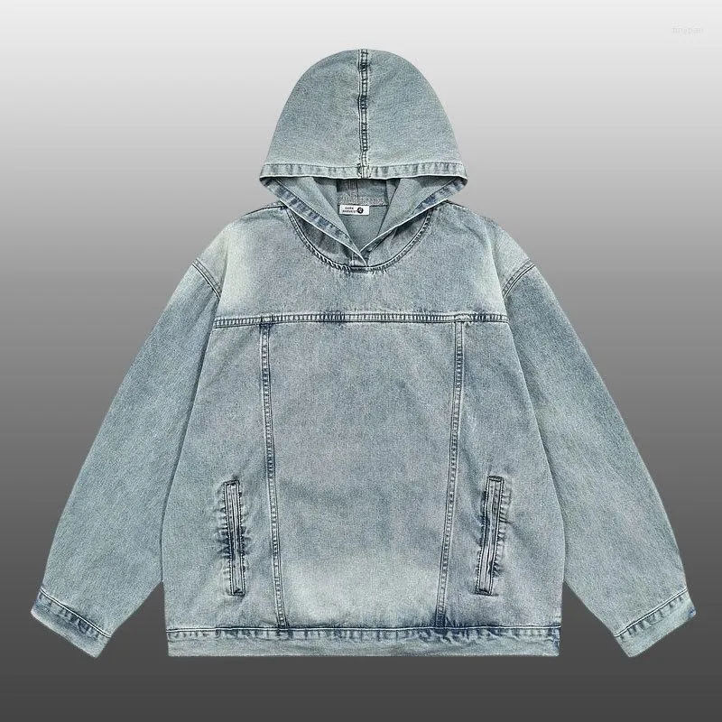 Men's Hoodies Vintage Washed Distressed Hooded Denim Jacket Sweatshirt Casual Men Long Sleeve Breathable Top Hoodie