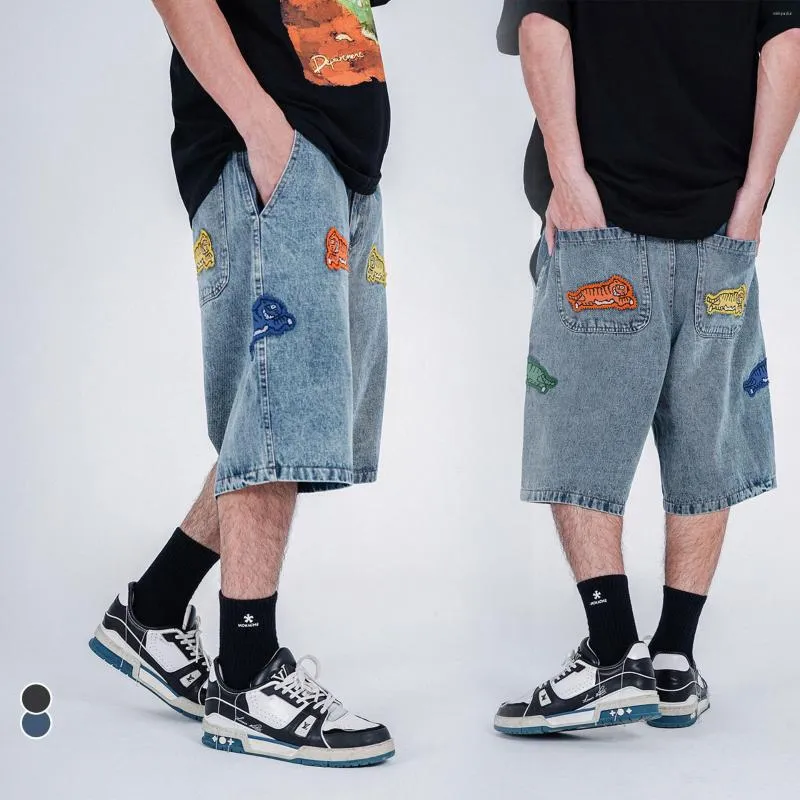 Men's Jeans Fashion Brand Denim Shorts Boys' Summer Badge Embroidery Loose Versatile Wash Unisex