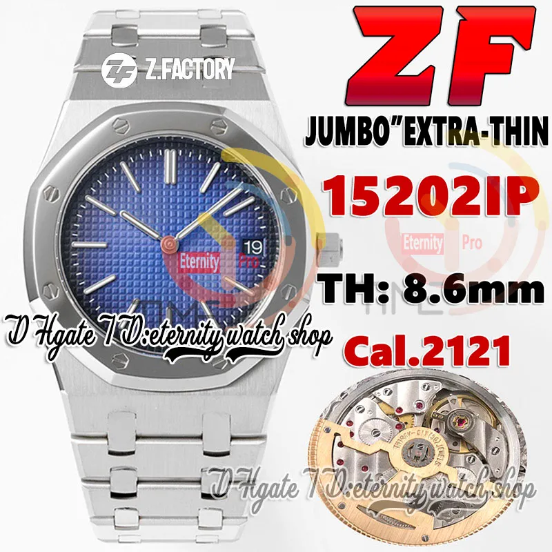 ZF V2 APS15202 MENS WATCH CAL.2121 ZF2121 Автоматический ультраизоточный 8,6 -мм дымовой синий цвет текстурной циферблат SS Браслет из нержавеющей стали и корпус 2022 Super Version Watches Watches