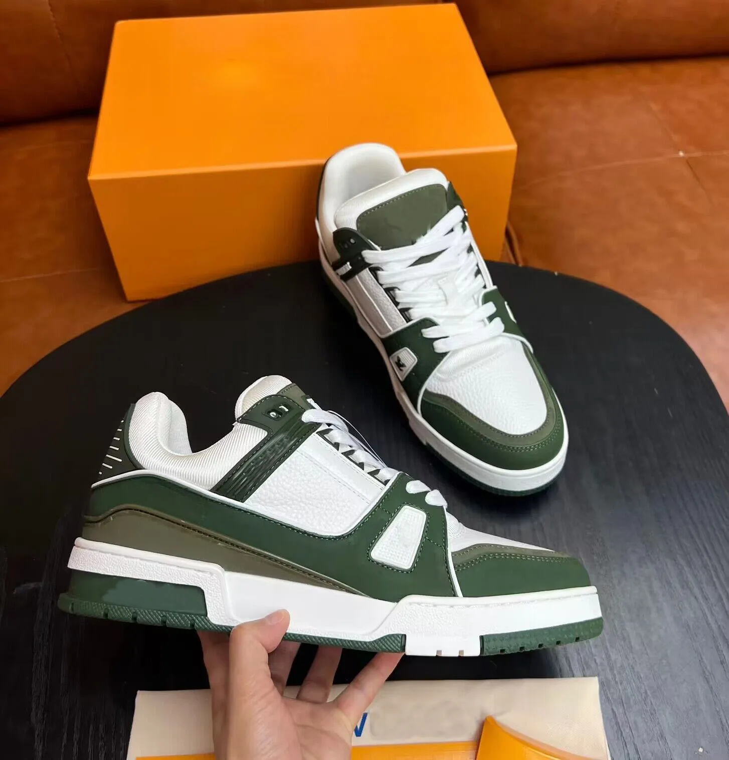 Italy Design Vintage Men Sneakers Shoes Calfskin Leather Rubber