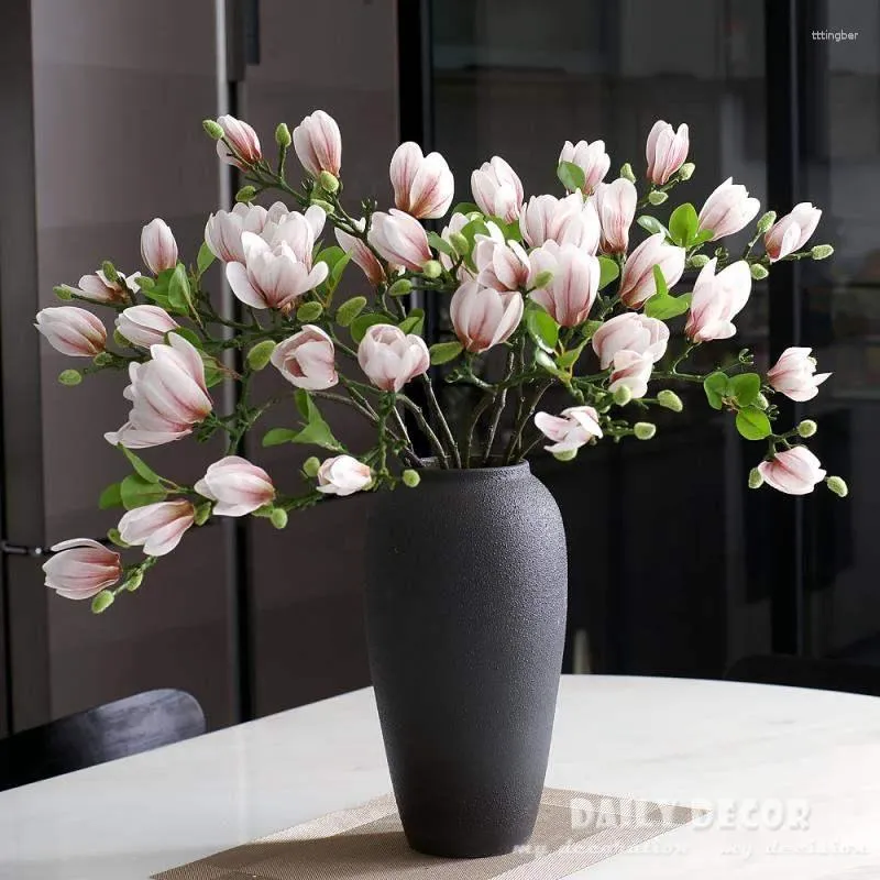 Dekorativa blommor 10st/parti! Partihandel 3D hög simulering verklig beröring magnolia artificiell blommakvalitet magnolias bröllop