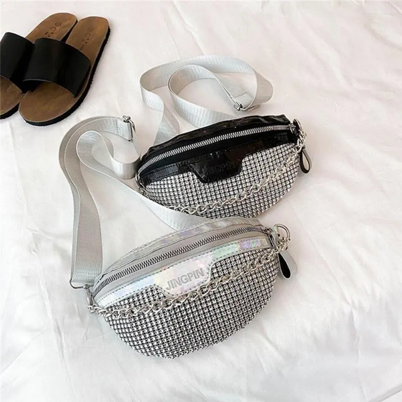 Midjespåsar Rhinestones Pack Casual Crystal Shiny bröstväska Fanny Packs kväll