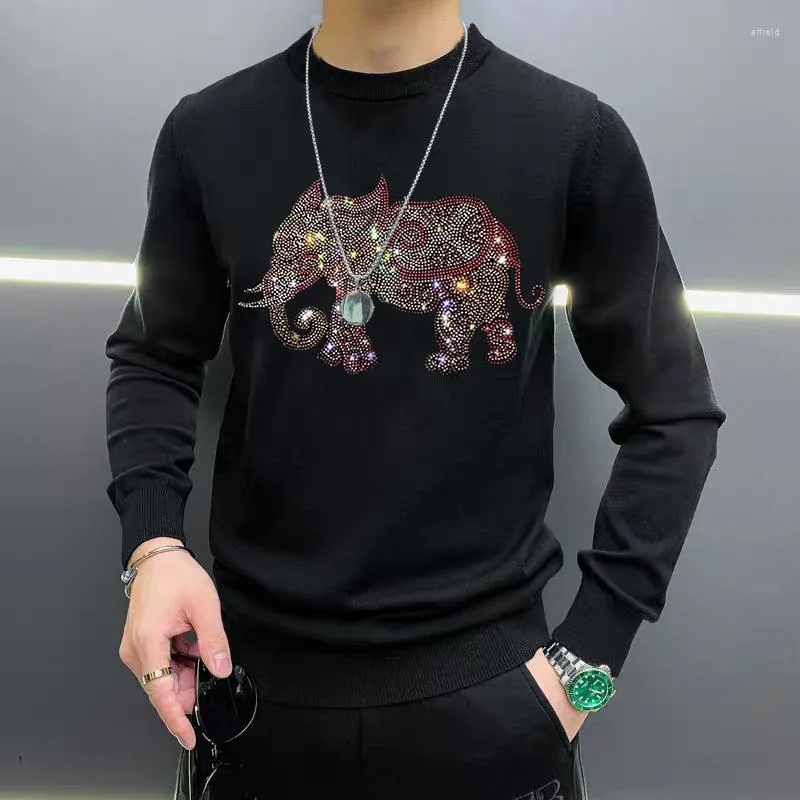 Suéteres masculinos outono e inverno suéter estampado diamante elefante pulôver casual manga comprida blusa quente superdimensionada