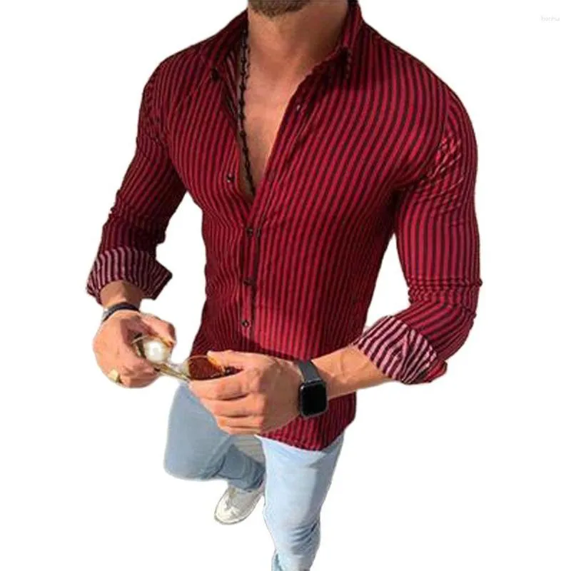 Erkek sıradan gömlekler 2023 tek göğüslü erkekler zarif moda çizgileri üst sokak kıyafeti uzun kollu yaz gömlek artı boyut 3xl erkek bluz