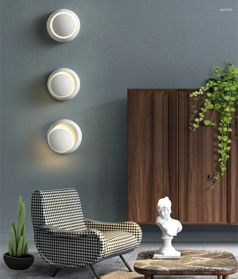 Wall Lamp 360 Degrees Rotating Circular Bedside Eclipse Black And White Living Room Background Stair Decorative Light