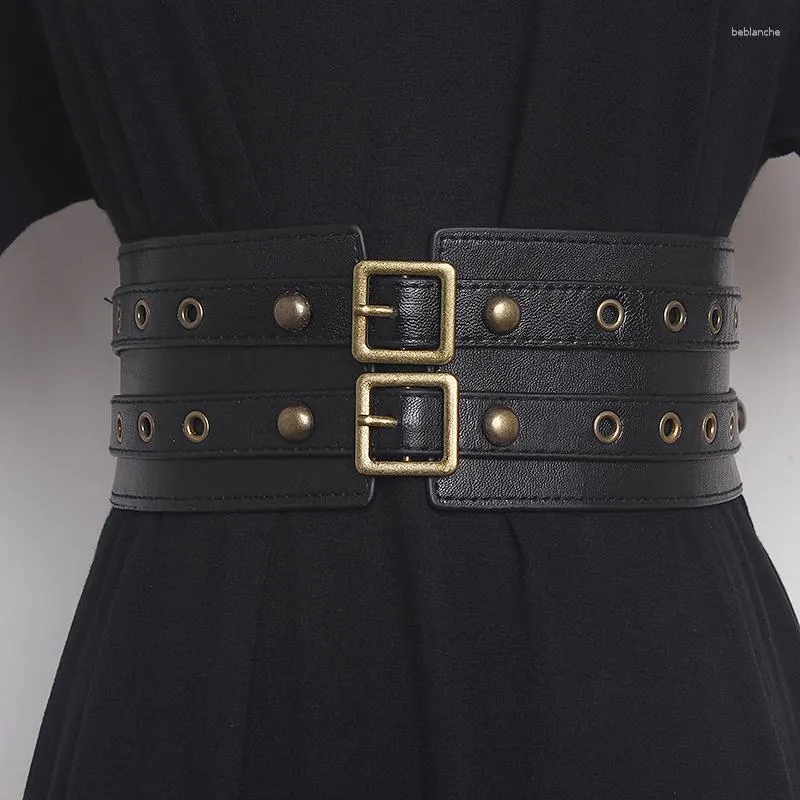 Bälten Kvinnor Runway Fashion Pu Leather Elastic Punk Cummerbunds Female Dress Corsets Waistband Decoration Wide Belt TB2634