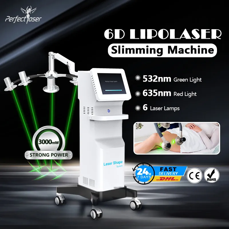 Máquina de emagrecimento 6D Lipo Laser Produtos para perda de peso Lipólise Redução de gordura 532nm 635nm Dispositivo de contorno corporal para redução de celulite