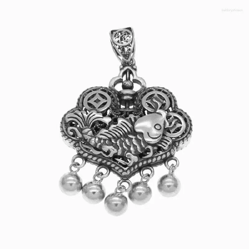 Pendant Necklaces RetroSen Silver Color Fuzi Tongxin Lock For Female Ethnic Retro Hollow Lotus With Over Years Jewelry