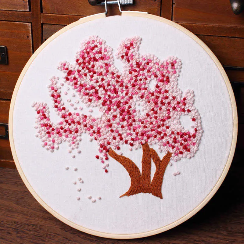 Chinese Style Products Spectacular Cherry Blossom Tree Embroidery DIY Needlework Sakura Needlecraft for Beginner Cross Stitch(Without