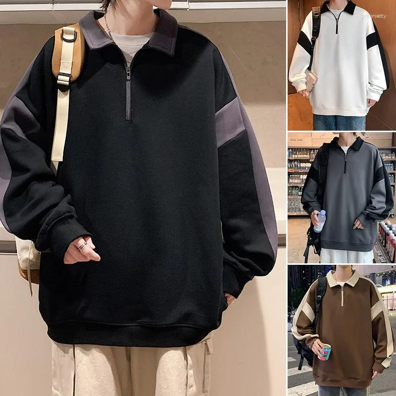 Mäns hoodies Men's Loose Fit Heavyweight Quarter-Zip Sweatshirt Korean Fashion Polo Harajuku Hoodie Men Streetwear Plus M-4XL