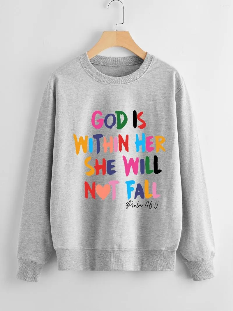 Women's Hoodies God Is Within Her She Will Not Fall Colored Sweatshirt Chiristian Pullover Faith Sweats Women Fashion Cotton Casual Vintage