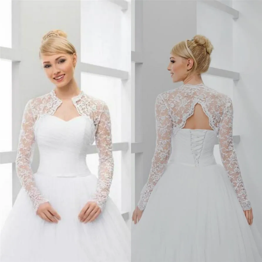 Giacche da sposa in pizzo Bolero da sposa bianco avorio manica lunga scialle da sposa corto impacchi per abito da sposa sera Party2759