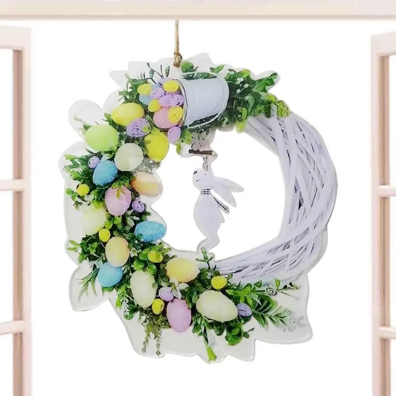 Flores decorativas Decorações de porta de Páscoa Coroas de acrílico 2D Guirlandas de primavera com ovos de pastel e galhos mistos para festa frontal