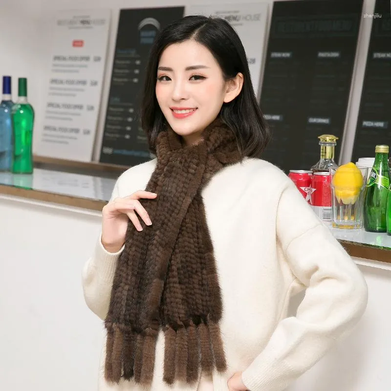 Scarves Real Scarf Women Winter Knitted Shawl Wraps Stoles With Tassel Black Brown Wine