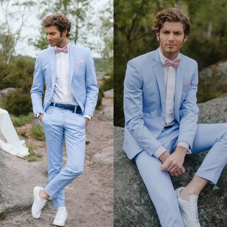 Abiti da uomo blu cielo chiaro Smoking da sposa country Abiti da uomo casual formale Abiti da sposo Abiti da laurea giovani Giacche Pantaloni2538