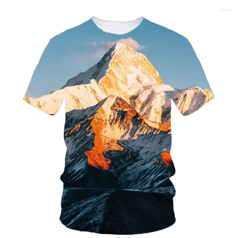 Herren-T-Shirts, Sommer, kurzärmeliges Sport-Top, schnell trocknender Stoff, personalisierter 3D-Druck mit frischem Landschafts-Rundhalsausschnitt