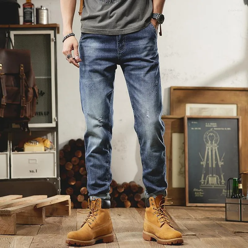 Jeans da uomo Uomo Primavera Estate Pantaloni a zampa piccola elastici azzurri retrò Moda Casual Quotidiano Pantaloni classici coordinati