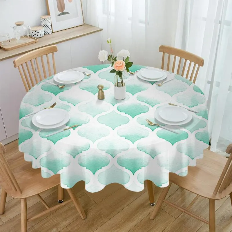 Table Cloth Watercolor Morocco Green Waterproof Tablecloth Tea Decoration Round Cover For Kitchen Wedding Party Home Dining Room