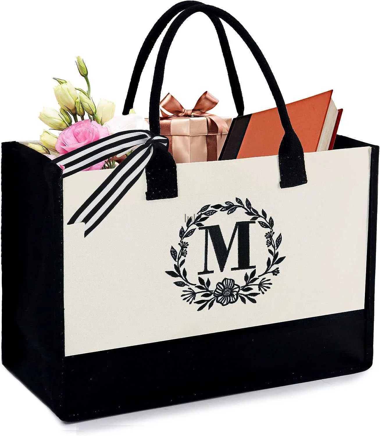 Bolsa Tote BeeGreen 13OZ Lona Inicial com Bolso com Zíper Bordado Monograma Presentes de Aniversário Personalizados para Mulheres HKD230803 HKD230807