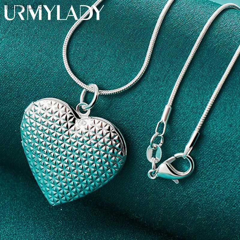 Urmylady 925 Sterling Silver Heart Photo Frame 1618202224262830 Inch Pendant Necklace for Women Wedding Fashion Jewelry L230704