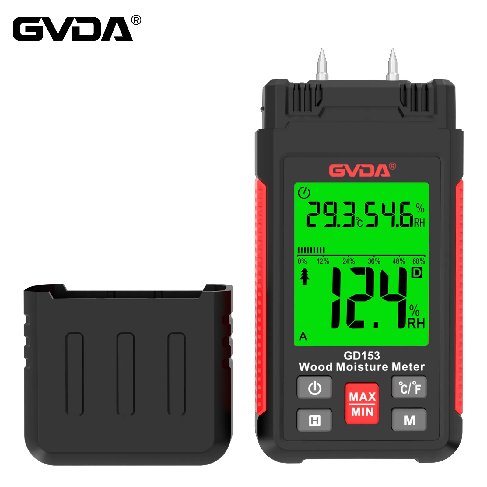 Fuktmätare GVDA Digital träfuktmätare Träfuktighetstestare Hygrometer Timber Damp Detector LCD Display Cement Brick Moisture Meter 230804