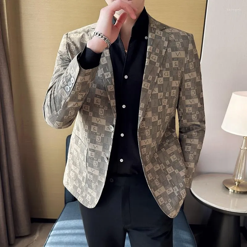 Мужские костюмы винтажные роскошные жаккардовые пиджаки мужски буквы