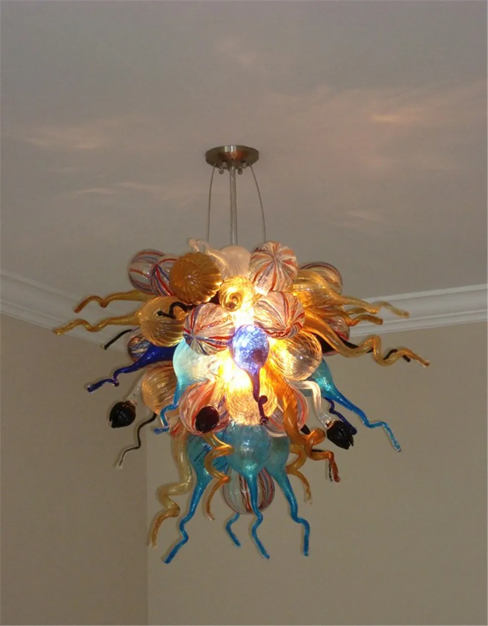Lustre en cristal éclairage moderne luxe chambre décoration plafond coloré verre soufflé à la main suspension luminaire maison