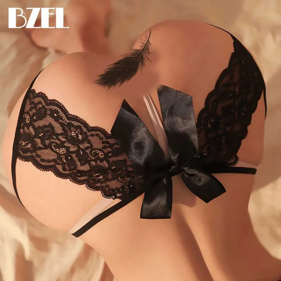 Bzel Crotchless Exotic Panties for Women Underwear sex bow lingerieセクシーなレースひもxxlプラス女性下着エロティンタンガL230626