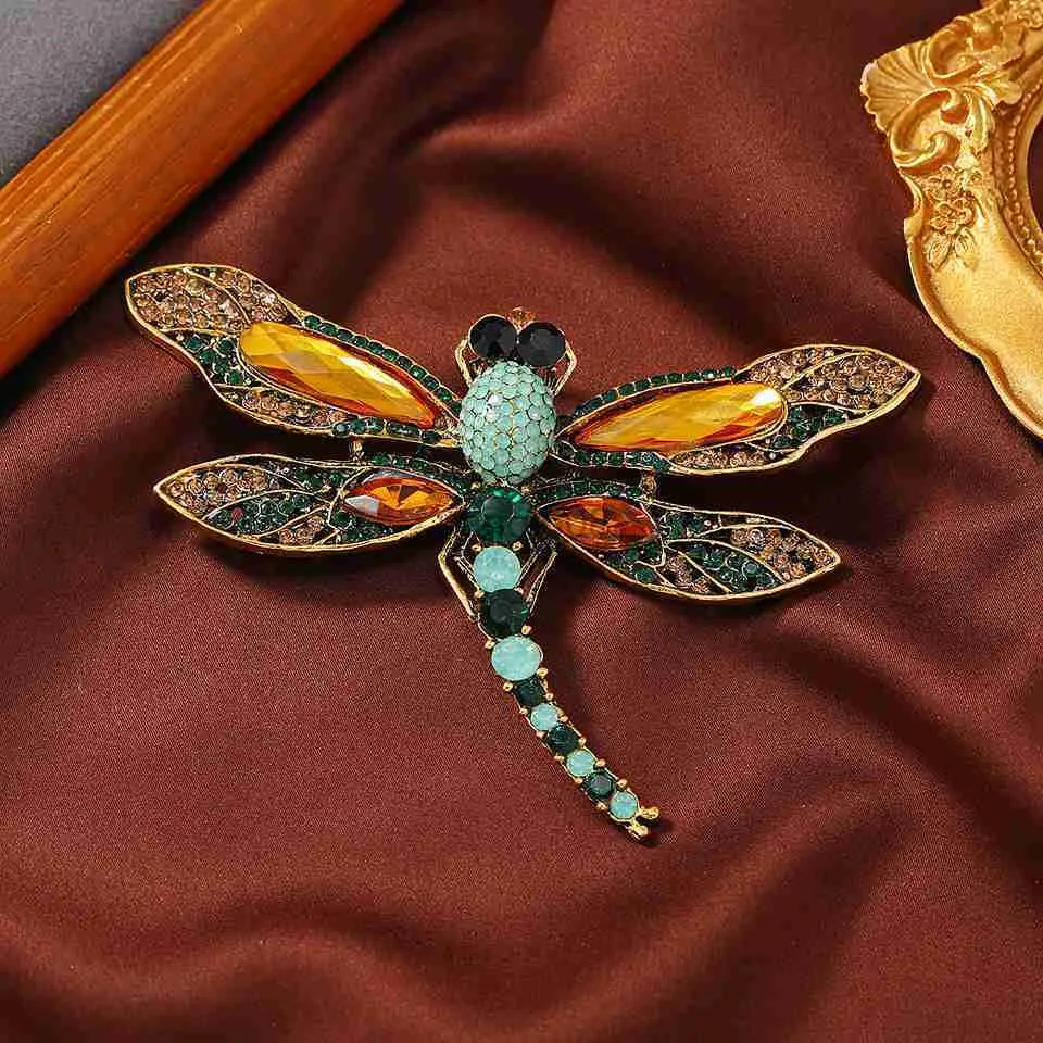 Pins Broches Morkopela Vintage Dragonfly Broche Luxe Crystal Insect Pin Broches Voor Vrouwen Party Banket Pins Clothese Accessoires HKD230807
