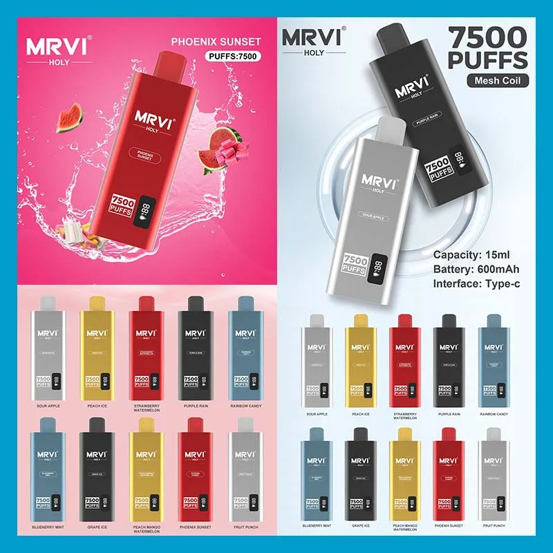 Mrvi Holy 7500 Puffs Disposable Vape Pen E Cigarette Device With 600mAh Battery 15ml Pod Prefilled Catridge rechargeable leak proof thin design