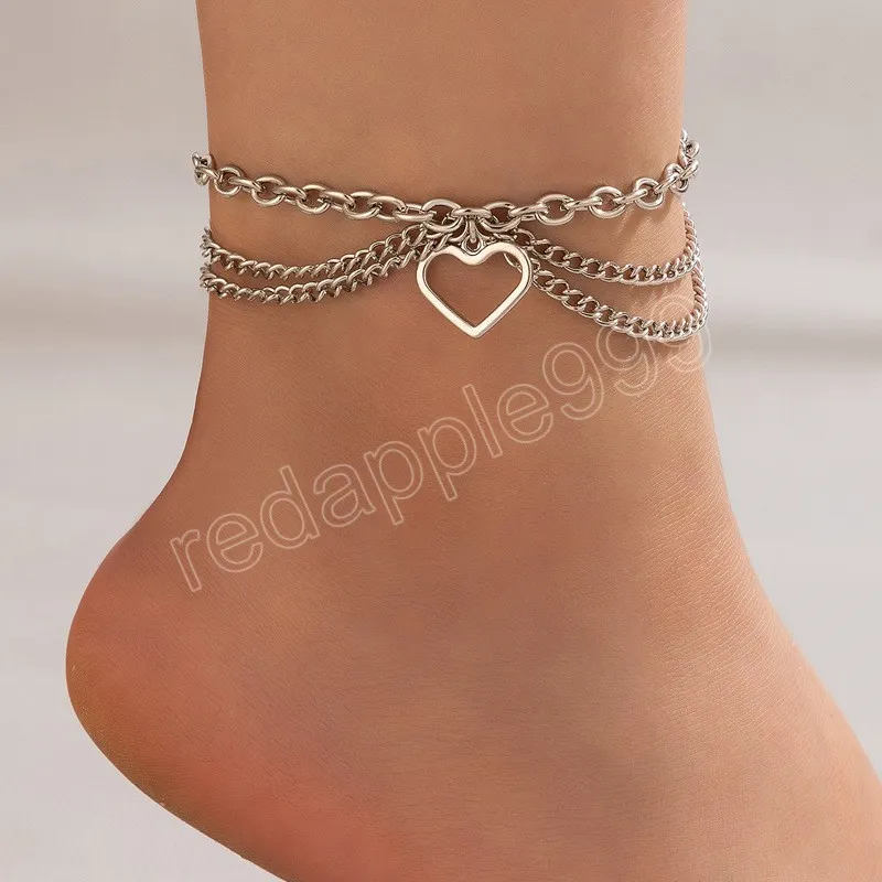 Metal Anklet Golden Three Layer Chain for Women Charm Foot Chain Böhmen Fashion Ankel Armband Beach smycken Tillbehör