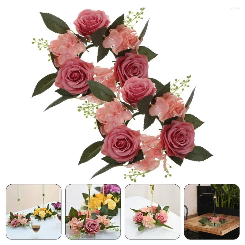 Fleurs décoratives 2 pièces faux Rose pilier bougies fournitures pour la maison couronnes anneau Style européen fête tissu artificiel