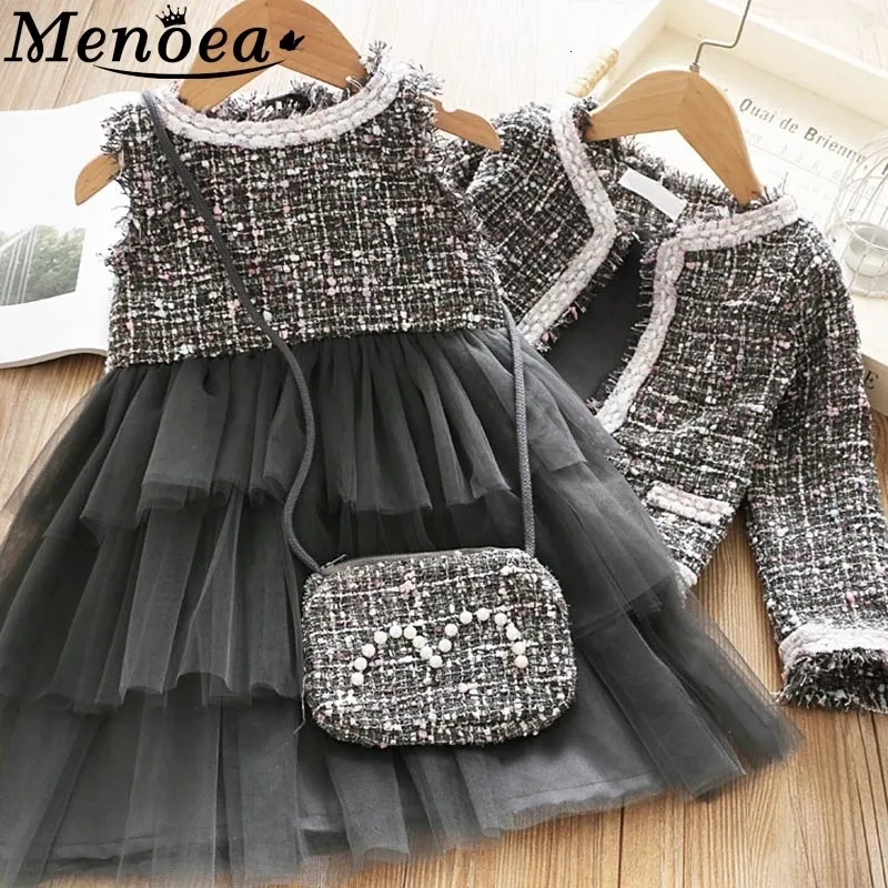 Одежда поставки Menoea Girls Princess Coole Suits Winter Style Детская вечеринка Элегантная наряд для малышей Дети шерсть 2 7ys 230807