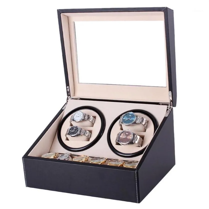 مشاهدة Winders Mechanical Black Pu Leather Automatic Storage Box Collection عرض مجوهر