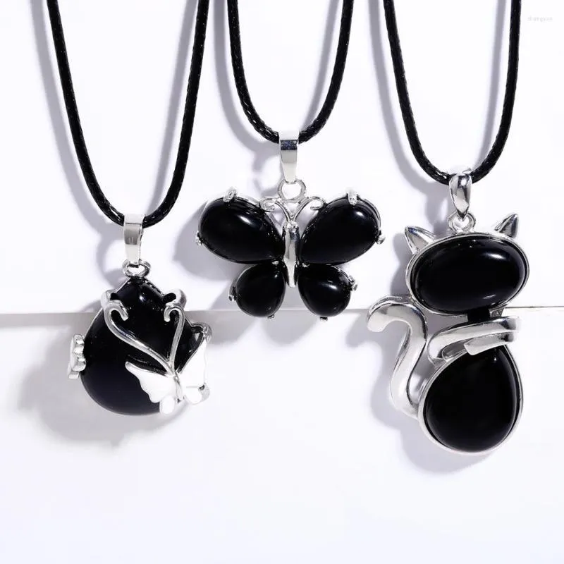 Pendentif Colliers Andralyn Fashion Spirit Vintage Corde Noire Agate Papillon Kitty Collier Bijoux En Gros