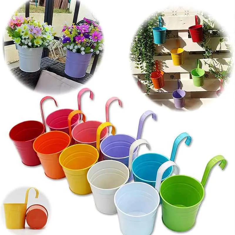 Planters POTS PERLENGKAPAN TAMAN GANTUNG BESI TEMPA Barel Bunga Pot Balkon Hiasan Ember Pot Tanaman Bunga