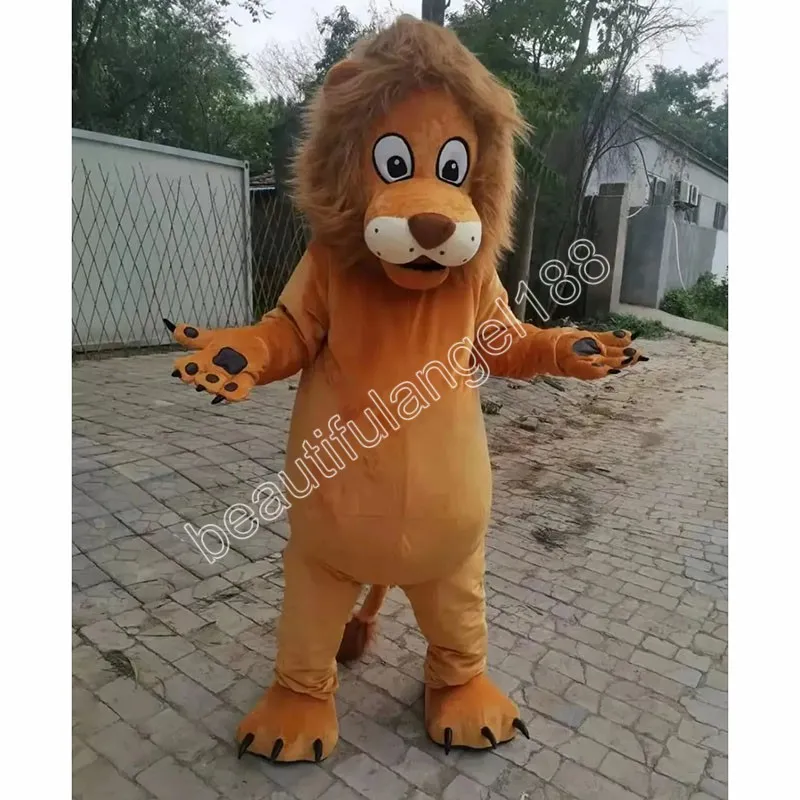 Costume della mascotte del leone marrone Costume da personaggio dei cartoni  animati Vestito di Halloween Festa di carnevale all'aperto Vestito operato