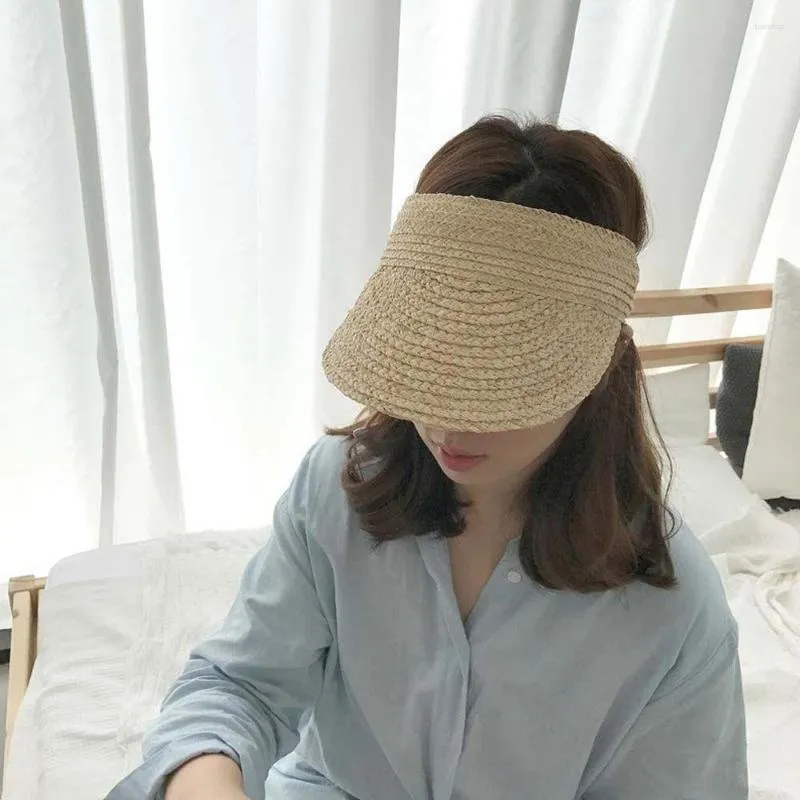 Wide Brim Hats Visor Caps Solid Color Straw Hat Parent-child Shading Children Short Women Sun Korean Style Cap