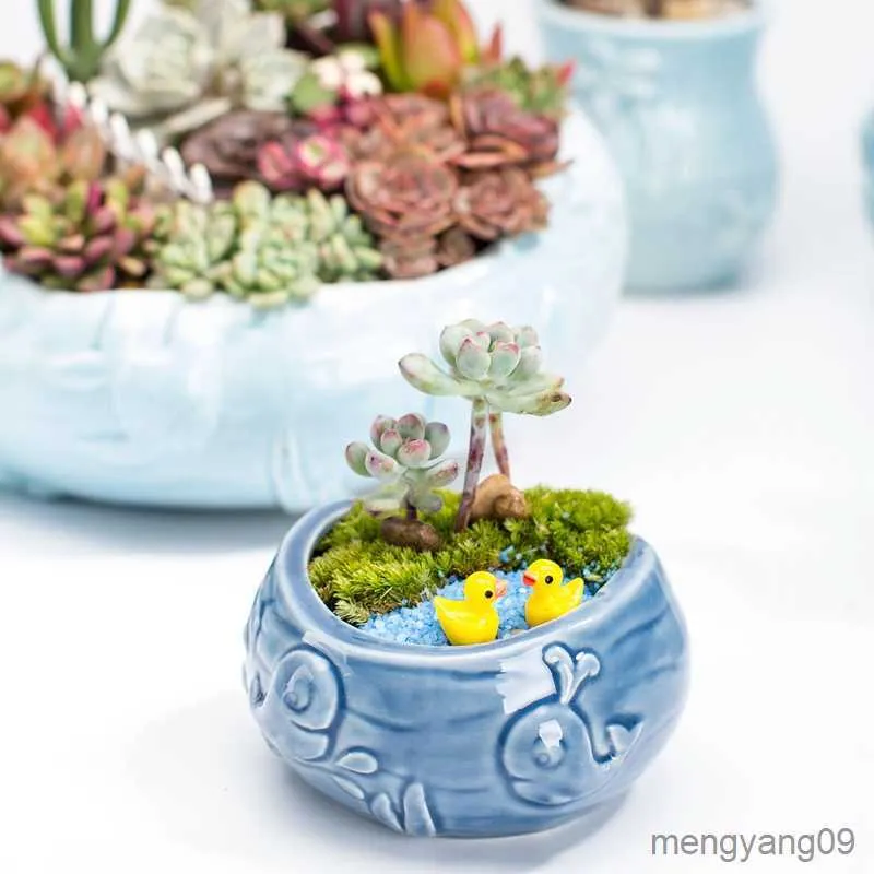 Jardinières Pots Gaya Eropa Lucu Berdaging Pot Bunga Biru Ikan Bunga Rumah Taman Mini Bonsai Kaktus Pot Bunga untuk Rumah R230807