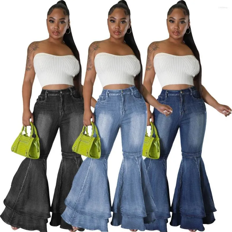 Women's Jeans HAOOHU Spring And Summer Casual Fashion Versatile Wide-leg Lady Elegant Sweet Washed Denim Stretch Flare Pants