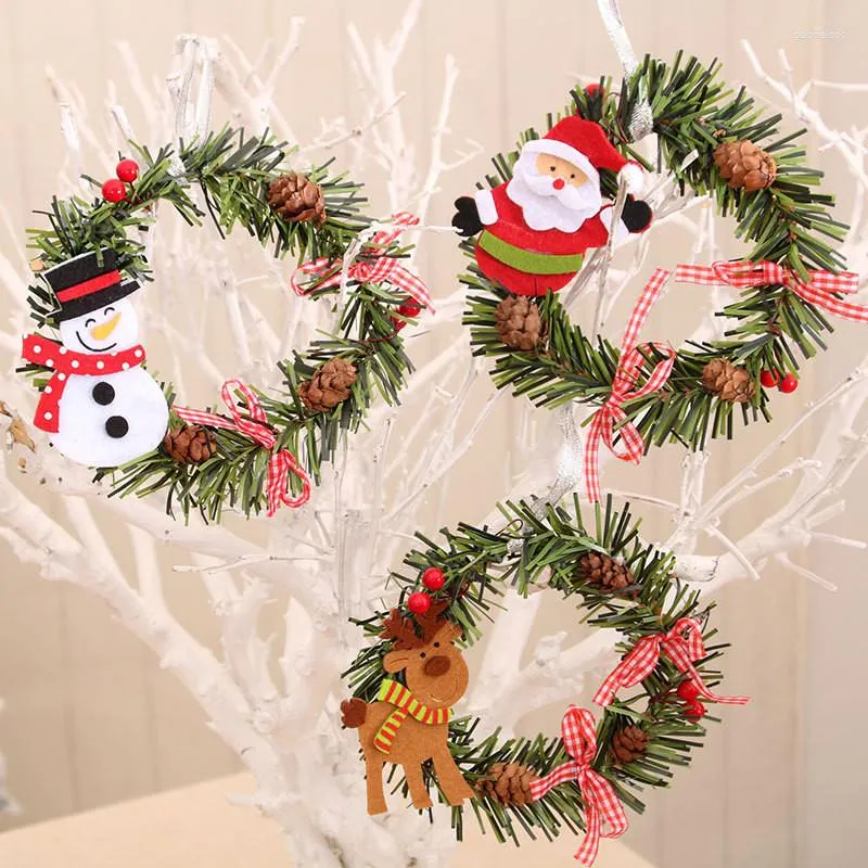 Decorative Flowers 15cm Christmas Wreath Door Window Garland Hanging Oranments Santa Claus Artificial Rattan Merry Home Decoration