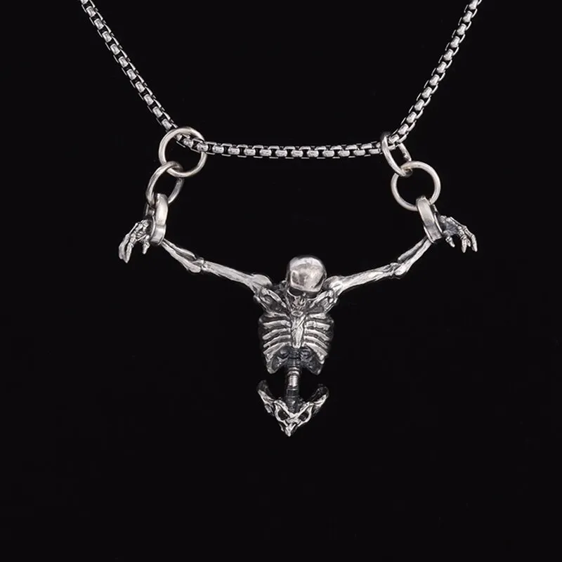 Collier Chaînes Squelette - Style Gothique Steampunk Pour Hommes - Idéal Halloween, Punk, Biker
