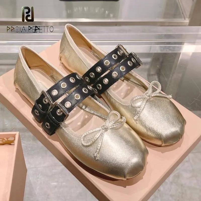 Dress Shoes French Fairy Ballet Dance Top Quality Double Buckle Belt Fashion Bowtie Round Toe Espaderilles Real Leather Silk Shoe 230807