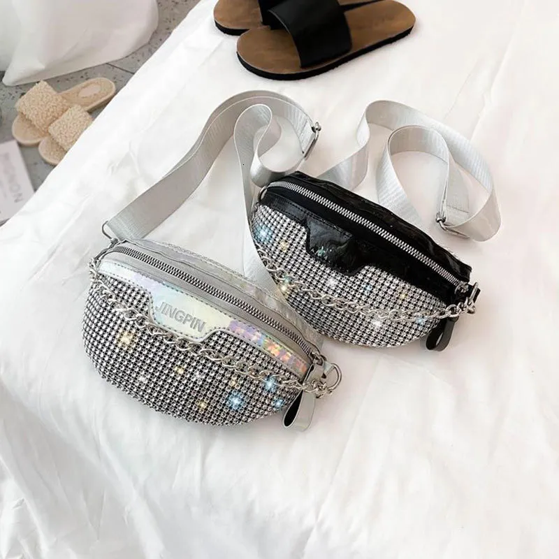 Glitter Punk Silver Waist Bag For Women Fashionable Fanny Pack