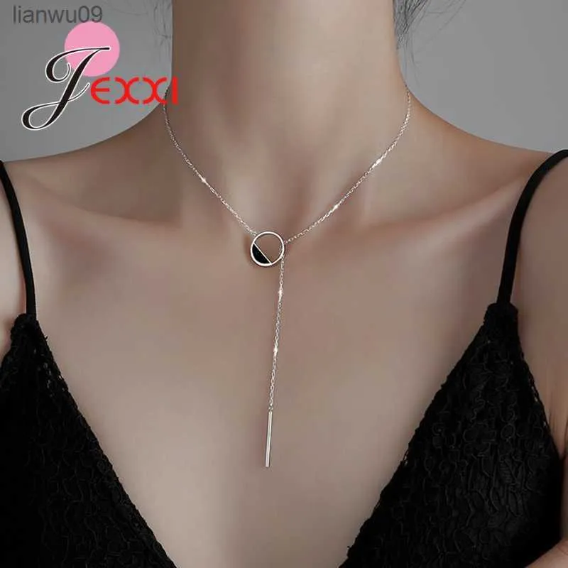 Prawdziwy 925 Sterling Srebrna Geometryczna Naszyjnik dla kobiet Dziewczyny Dziewczęta Ślub Drodziny Żona Lover Fashion Biżuter Prezent L230704