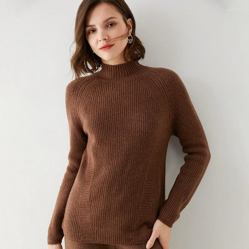 Maglioni da donna Maglione a collo alto a metà 100 Pura lana a maniche lunghe ispessita a maniche lunghe Autunno e inverno Pullover Bottoming Shirt